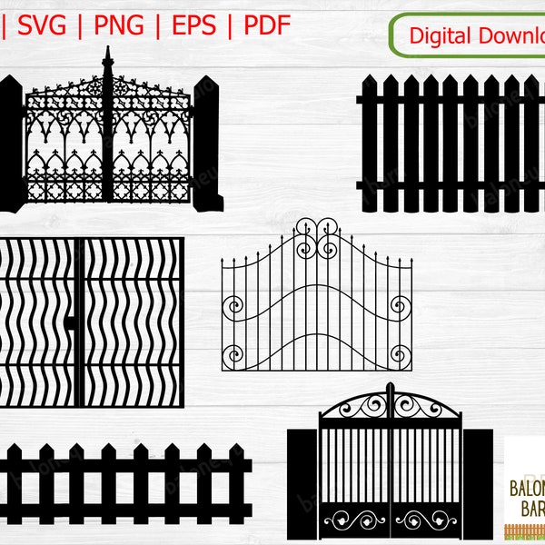 Fence Gate Clipart, Fence SVG, Barrier Partition, Entry Gates, Wood Link Fence, Tor Zaun, Fence Railing, Picket Fence, Digital Download