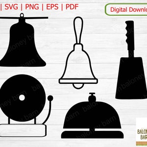 Clipart cloche, cloche à vache SVG, silhouette cloche, église école, service d'assistance, sonner le gong, cloche de vache Glocke, sonnerie à la main, téléchargement numérique