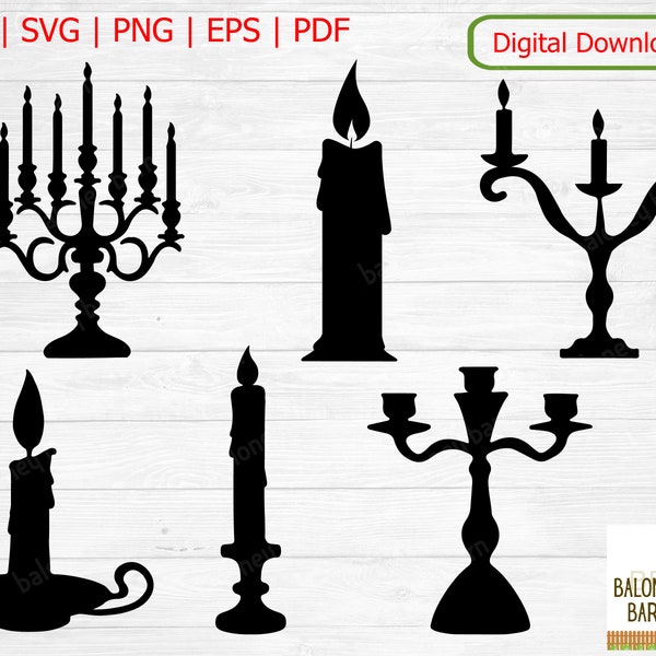 Candle Clipart, Candle Holder SVG, Candles Silhouette, Candelabra Image, Kerze Decal, Candlestick SVG, Candle Stick, Digital Download