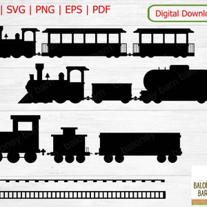 Imágenes prediseñadas de tren, trenes SVG, silueta de locomotora, vías de tren, tren de vapor, calcomanía de tren, vehículo de tren, tren ferroviario, descarga digital