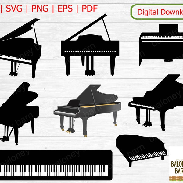 Piano Clipart, Pianos SVG, Piano Silhouette, Playing Musical Instrument, Keyboard Play, Klavier Pianola, Grand Ivories, Digital Download