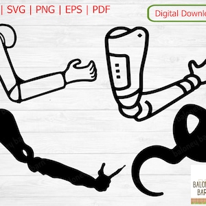 義手 SVG、人工腕、バイオニック義手、人工偽手足、切断者画像、手足喪失装置、デジタルダウンロード