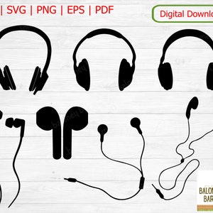 Headphones Clipart, Earbuds SVG, Headphone Silhouette, Gaming Headset, Listen Music, Head Set, Ear Buds, Head Phones, Digital Download