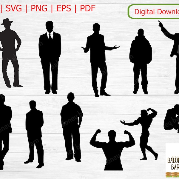 Man Clipart, Male SVG, Man Silhouette, Muscle Man, Male Figure Decal, Cowboy Figure, Guy In Suit, Business Man, Casual Men, Digital Download