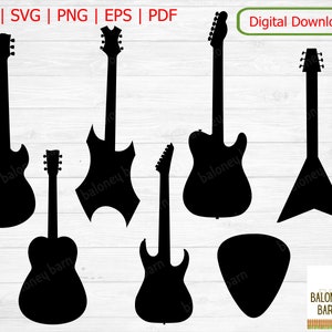 Guitare SVG, clipart musique, acoustique, guitare silhouette, instrument à cordes, sticker guitare basse, médiator Gitarre, téléchargement numérique
