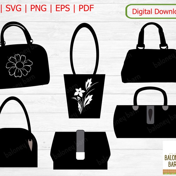 Purse Clipart, Purse SVG, Handbag Silhouette, Handtasche Handbag, Evening Clutch, Tote Beach Bag, Pochette Bag, Digital Download