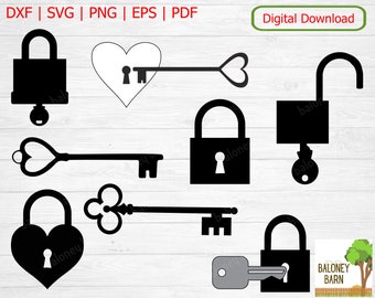 Lock And Key Clipart, Key SVG, Key Silhouette, Antique Key, Key To My Heart Decal, Padlock Image, Key Hole, Security Lock, Digital Download