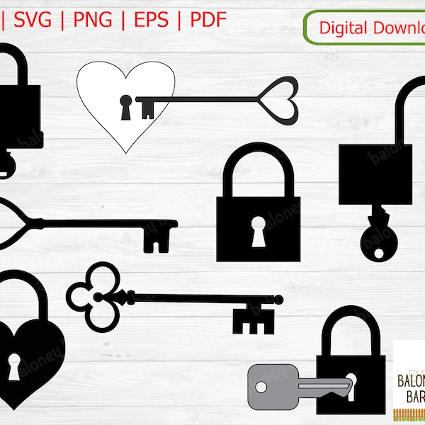 Lock And Key Clipart, Key SVG, Key Silhouette, Antique Key, Key To My Heart Decal, Padlock Image, Key Hole, Security Lock, Digital Download