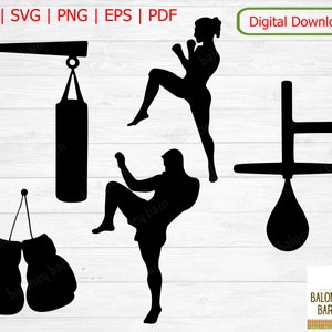 Clipart de boxeo, Boxeador SVG, Silueta de kickboxing, Deporte de lucha, Saco de boxeo, Speed Ball, Guantes de boxeo, Atleta en sparring, Descarga digital