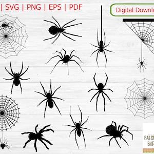 May include: A set of 12 black and white spider and spider web silhouette cut files. The files are perfect for creating Halloween decorations, crafts, and more.