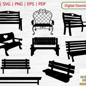 Bench Clipart SVG, Park Bench, Bench Silhouette, Long Wood Seat, Bank Designs, Garden Seat, Public Bench, Wooden Slats, Digital Download