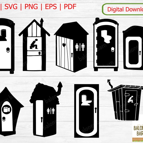 Outdoor Toilet Clipart, Potty House SVG, Outdoor Loo, Camping Toilet, Toilette Shed Decal, Out Door Washroom, Water Closet, Digital Download