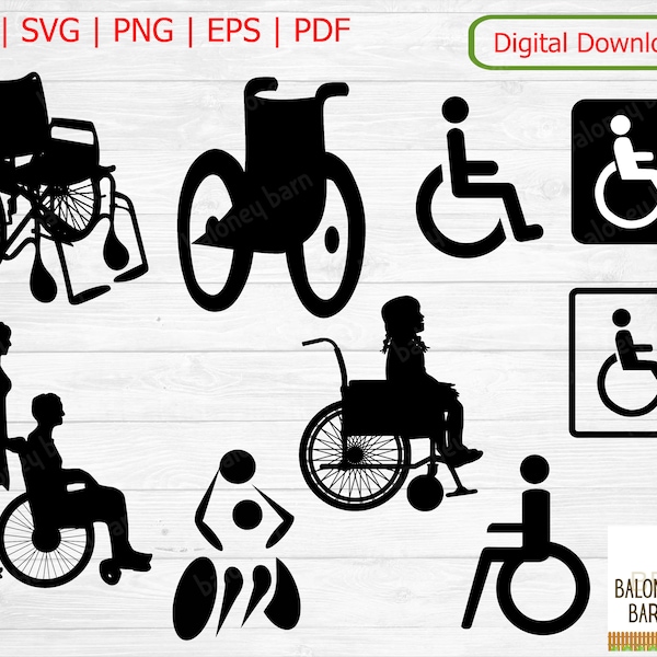 Wheelchair Clipart SVG, Wheelchair Silhouette, Handicapped Sign, Disabled Decal, Challenged Handicap Logo, Special Needs, Digital Download