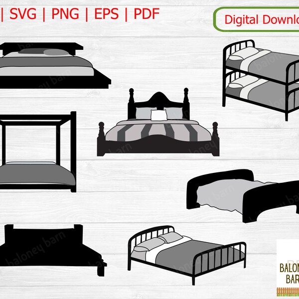 Bed SVG Clipart, Bedroom Furniture, Bunk Beds , Schlafen Bett, Bed Silhouette, Single Queen, Bedtime Sleep, Four Poster, Digital Download