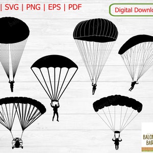 Clipart de paracaídas, SVG de parapente, paracaídas motorizado, silueta de paracaídas, vuelo alto, planeo en parapente, salto con cuerda de seguridad, descarga digital