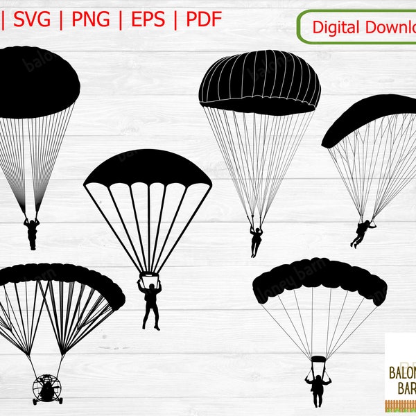 Parachute Clipart, Paragliding SVG, Powered Parachute, Fallschirm Silhouette, Flying High, Paraglider Glide, Ripcord Jump, Digital Download