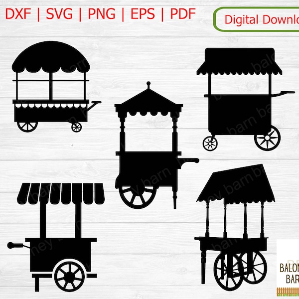 Cart Clipart, Hot Dog Cart SVG, Ice Cream Silhouette, Fast Food Party, Wedding Candy, Dessert Wheels Street, Stand Kiosk, Digital Download