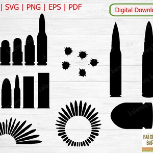 Bullets Clipart Bundle, Lead Silhouette, Ammunition SVG, Bullet Holes Decal, Ammo Image, Shell Cartridge, Kugel Frame, Digital Download