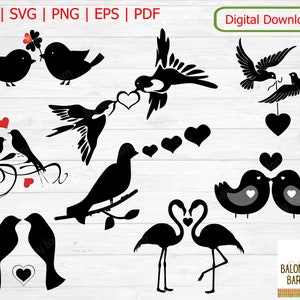 Clipart di piccioncini innamorati, SVG di piccioncini innamorati, Silhouette di uccelli innamorati, Immagine d'amore, Innamorati, San Valentino, Amore di coppia, Uccelli appollaiati, Download digitale
