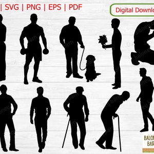 May include: A digital download of ten black silhouette images of men in various poses. The images are set against a wood grain background. The text "BALONEY BARN" is at the bottom of the image.