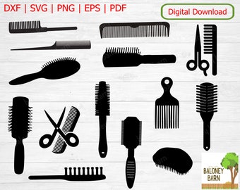 Comb Brush Clipart, Comb SVG, Brush Silhouette, Comb and Scissors, Round Burste, Soft Brush, Plastic Kamm, Hair Care, Instant Download