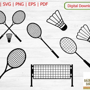 Badminton clipart, racketsport, tennisracket, shuttlebirdie, racketspel, sportnet, veldoefening, rackets spelen, digitale download