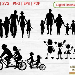 Clipart di famiglia, silhouette di famiglia, famiglia felice, marito e moglie a cavallo, genitori e figli, decalcomania di famiglia, famiglia con bastone, download digitale