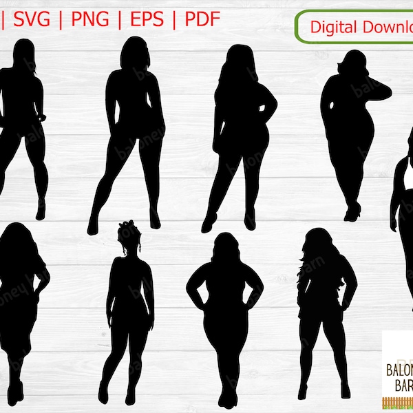 Curvy Woman Clipart, BBW Girls SVG, Full Figured Silhouette, Thick Thighs, Sexy Fat Girls, Chubby Ladies, Big Women Decal, Digital Download