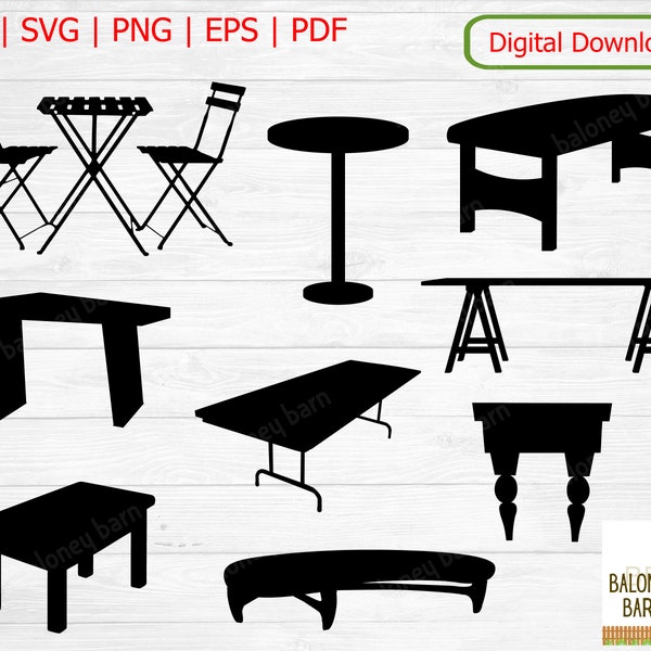 Table Clipart SVG, Tables Silhouette, Tisch Chairs, Coffee Table, Decorative Table, Display Table, Folding Side, Patio Set, Digital Download