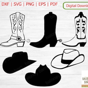 Cowboy Boots Clipart, Hut SVG, Cowboy Hut Silhouette, Spur Sporen, Viehzüchter, Western Reitstiefel, Stiefel Hütte, digitaler Download