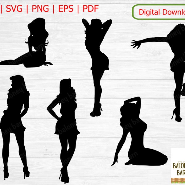 Pin Up Girl Clipart, Pin-up SVG, Pinup Silhouette, Glamorous Model, Super Model Decal, Poster Glamour, Centerfold Girl, Digital Download