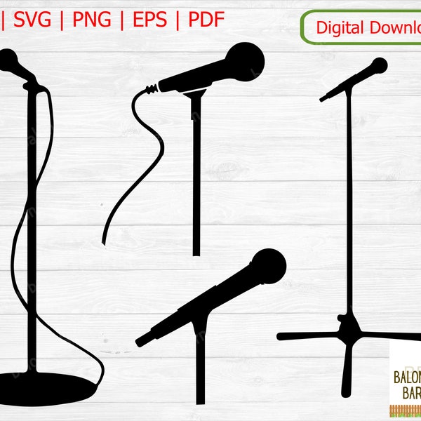 Microphone Clipart, Mic SVG, Microphone Silhouette, Mikrofon Stand, Mic Record, Music Recording, Sing Radio, Audio Mic, Digital Download