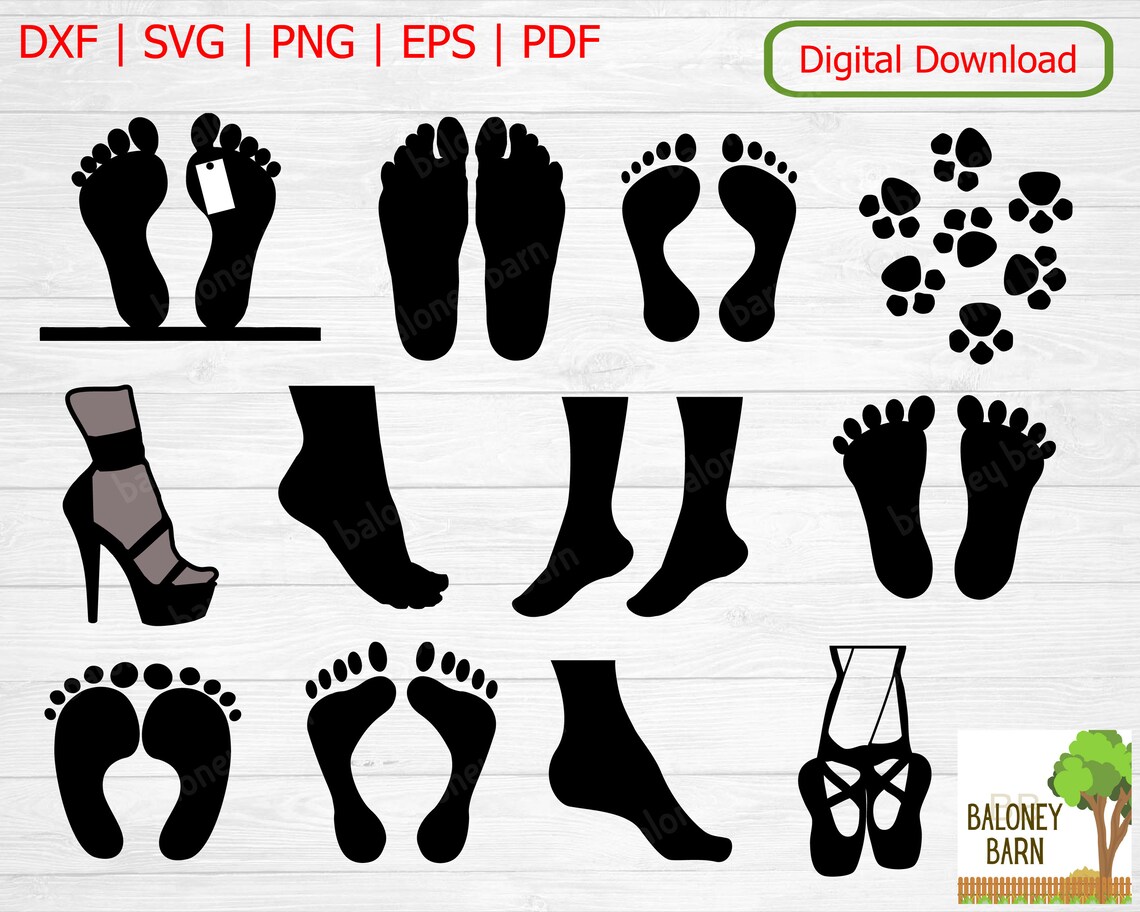Feet Clipart SVG, Feet Silhouette, Foot Print, Zehen Toe Tag, 10 Toes ...