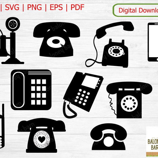 Phones Clipart SVG, Telephone Silhouette, Phone Designs, Candlestick Telephone, Rotary Dial Phone, Cell Phone, Flip Phone, Digital Download