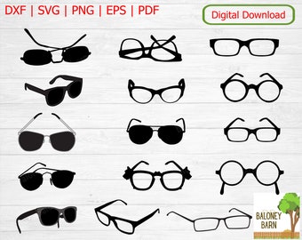 Glasses Clipart, Sunglasses SVG, Glasses Silhouette, Eyewear Spectacles, Sun Glasses, Folded Glasses, Round Shades, Instant Download