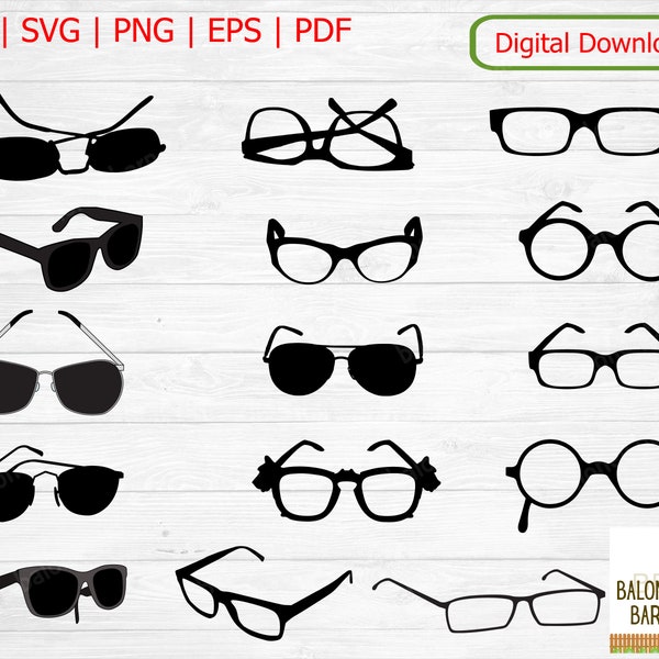 Glasses Clipart, Sunglasses SVG, Glasses Silhouette, Eyewear Spectacles, Sun Glasses, Folded Glasses, Round Shades, Instant Download