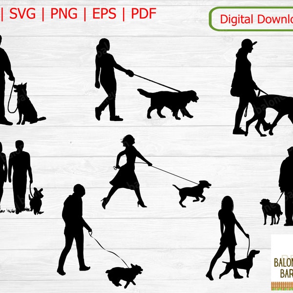 Dog Walking Clipart, Hund SVG, Dog Walker Silhouette, Family Dog Image, Walking Decal, Man's Best Friend, Canine Decal, Digital Download