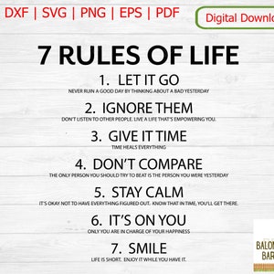 7 Rules Of Life, Let It Go, Stay Calm, Don&#39;t Compare, It&#39;s Okay, Good Day, Wall Decor, Inspirational Quote, Throw Pillow, Digital Download
