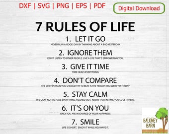 7 Rules Of Life, Let It Go, Stay Calm, Don't Compare, It's Okay, Good Day, Wall Decor, Inspirational Quote, Throw Pillow, Digital Download