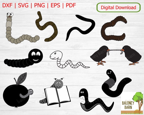 Worms Clipart, Worm SVG, Earthworm Silhouette, Book Worm, Apple