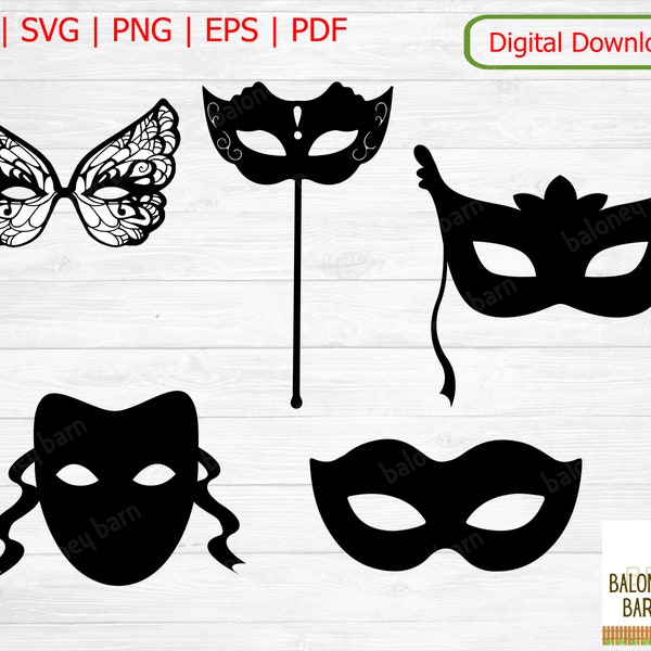 Mask Clipart, Mask SVG, Mask Silhouette, Masquerade Ball, Festival Maske, Halloween Disguise, Face Covering, Carnival Mask, Digital Download