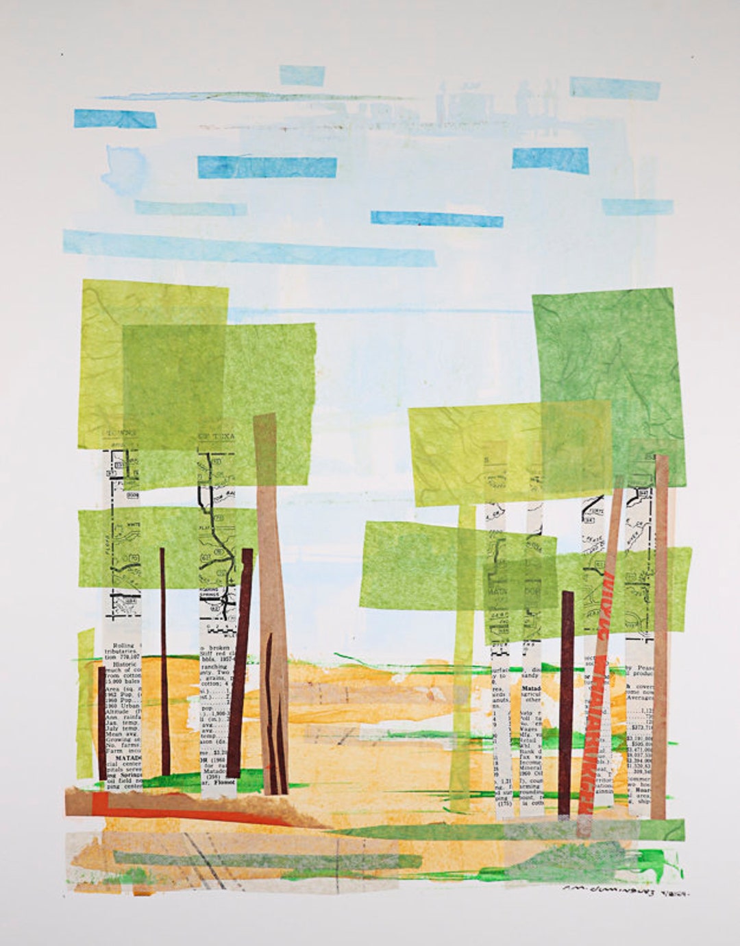Texas Landscape 2. Original Art Mixed Media With Collage Elements on Strathmore Heavyweight