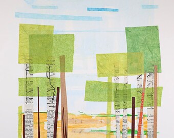 Texas Landscape #2. Original art - Mixed media with collage elements on Strathmore Heavyweight Mixed Media paper.