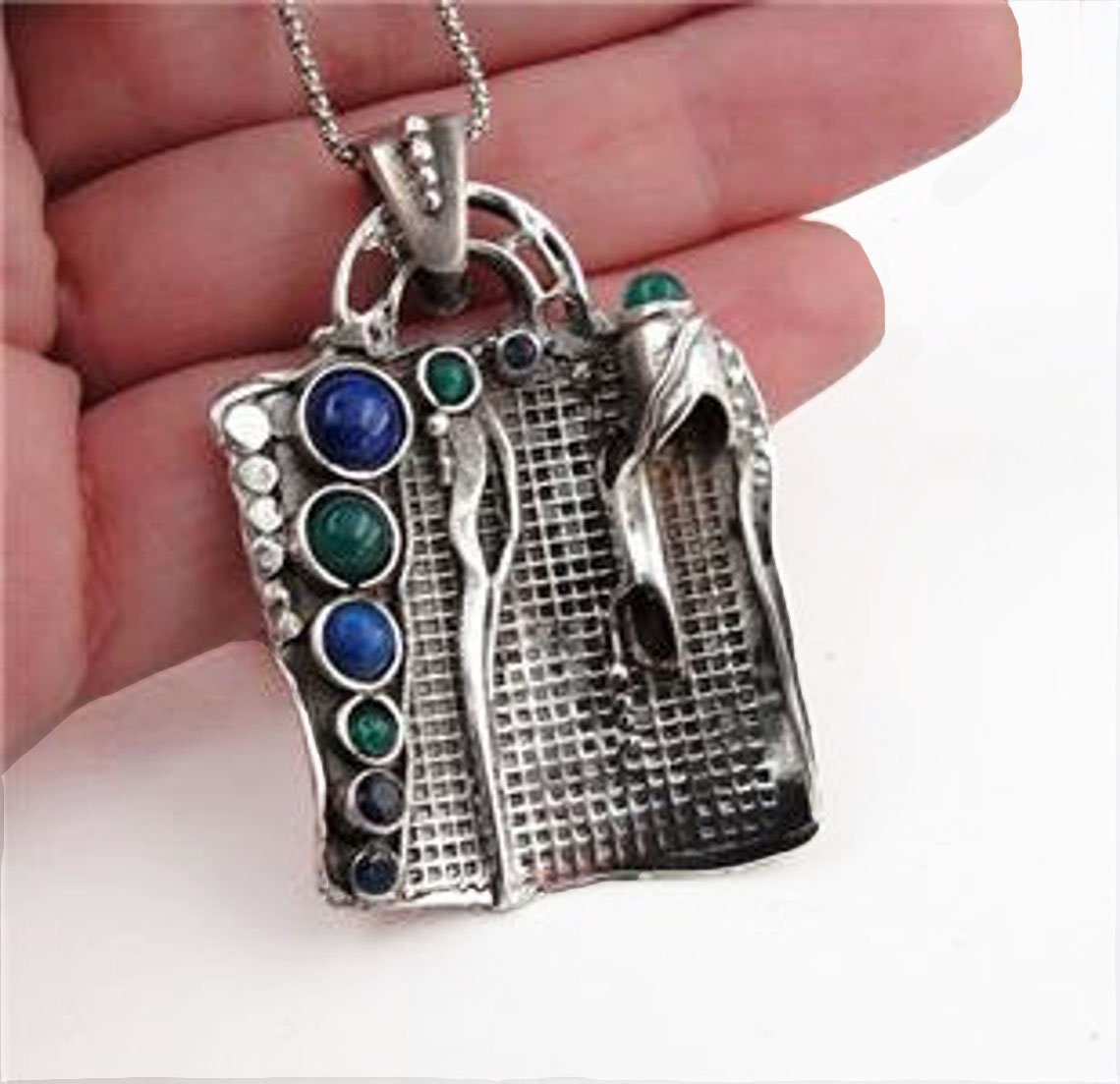 Square Silver Men Pendant With Blue Gemstones Sterling Silver Etsy