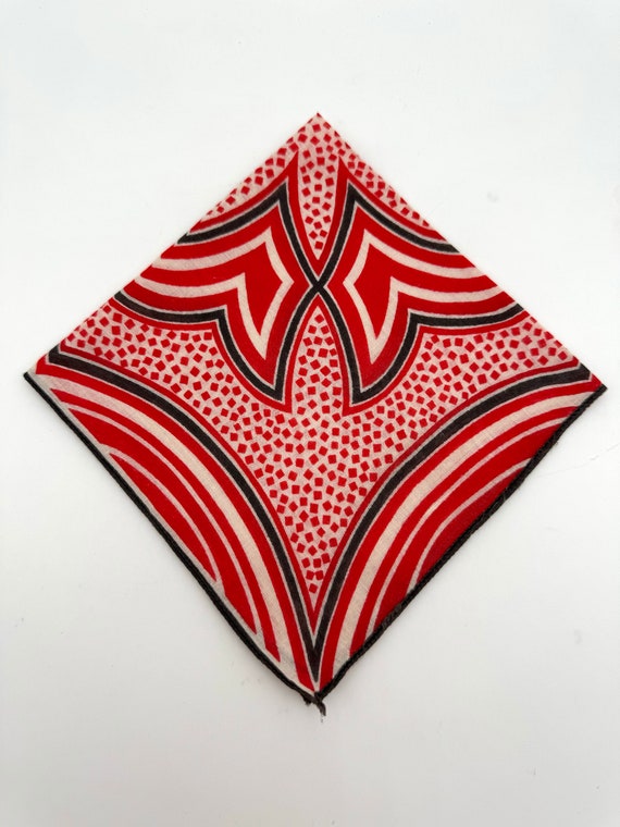 Ladies Handkerchief, Red Geometric Hankie, Vintage