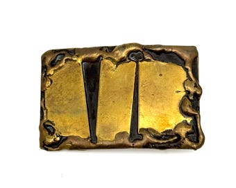 Zeke & Marty Belt Buckle, Brutalist Design, Hand Cast, Solid Brass, Vintage