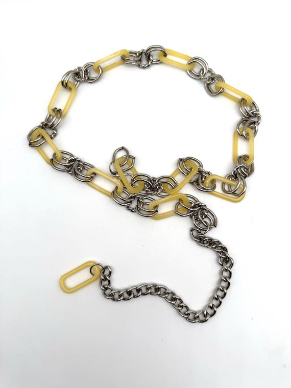 Chain Link Belt, Vintage Silver Metal and Plastic Links 