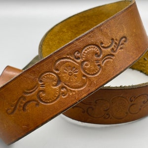 Rockabilly Leather Belt, Country Music Belt Buckle, Brass Buckle, Tooled Leather, Unisex image 5