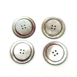 Vintage Mother of Pearl Buttons, 4-Hole Shell Coat Sweater Fasteners (1 3/8")