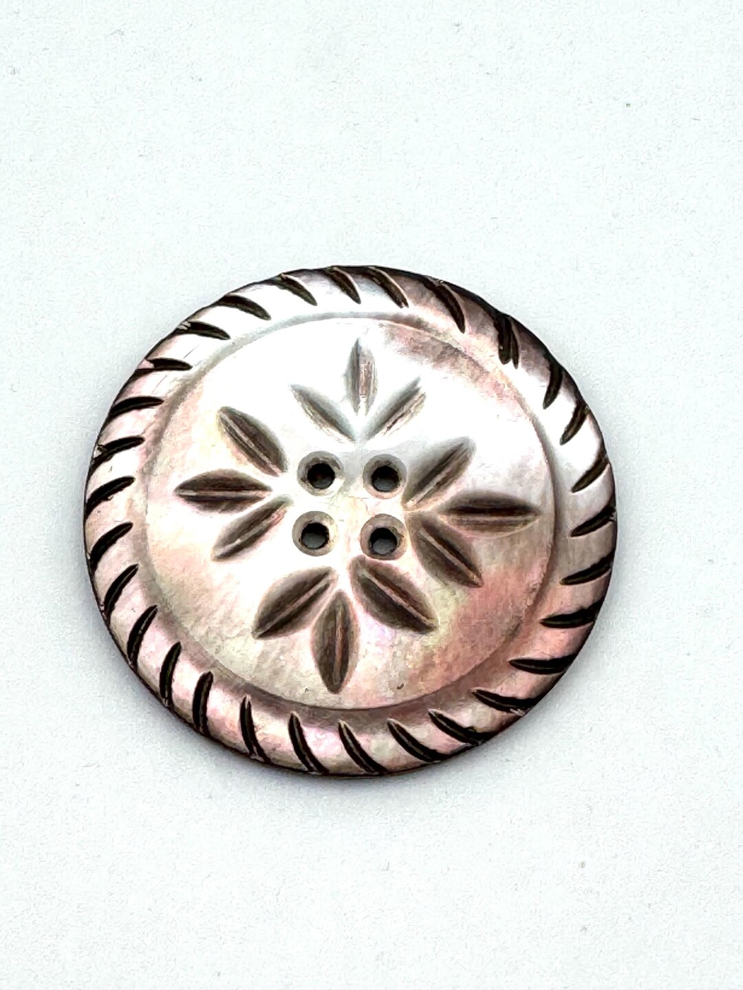 Carved Shell Button, Vintage Mother of Pearl, Antique Abalone, EX Large ...